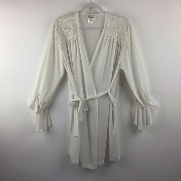 Dentelle lace and pearl embellished wrap lingerie self belted robe. Size small. - Picture 1 of 5
